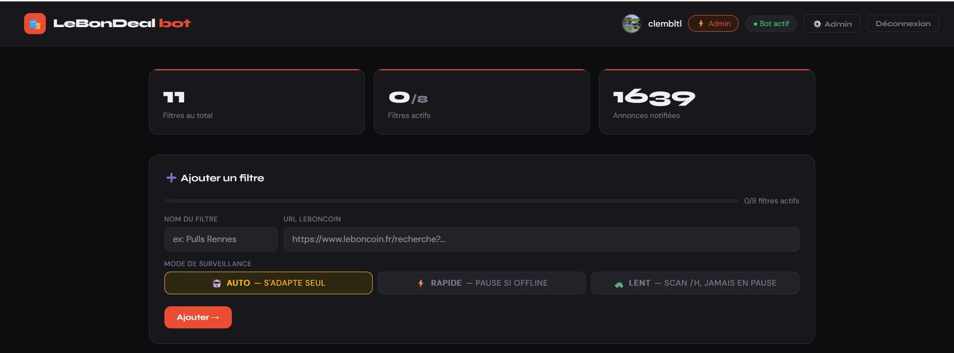 Bot Leboncoin LeBonDeal – dashboard et notifications Discord en temps réel