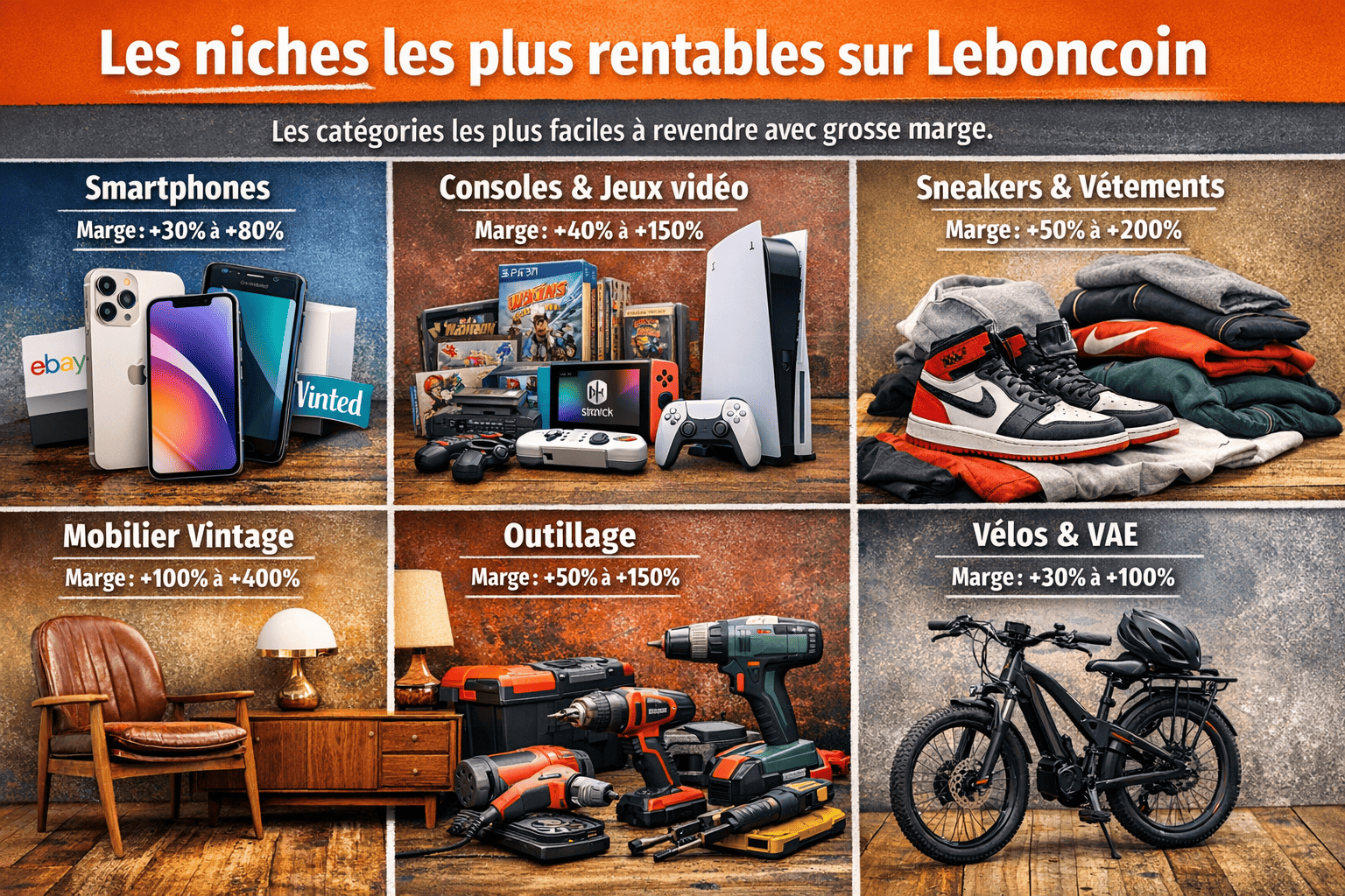 Comparatif des marges par niche achat-revente Leboncoin 2025