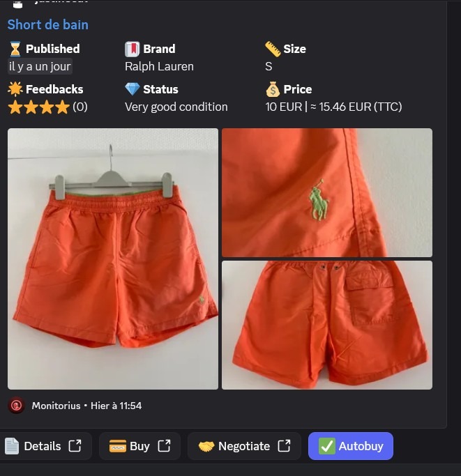 Exemple annonce Vinted détectée par le bot