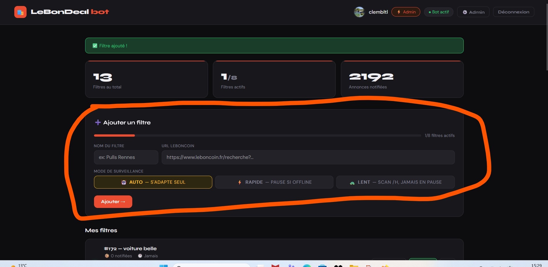Dashboard LeBonDeal - Ajouter un filtre