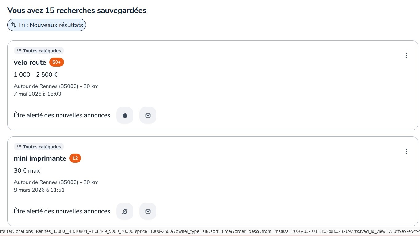 Gérer mes alertes et recherches sauvegardées sur Leboncoin