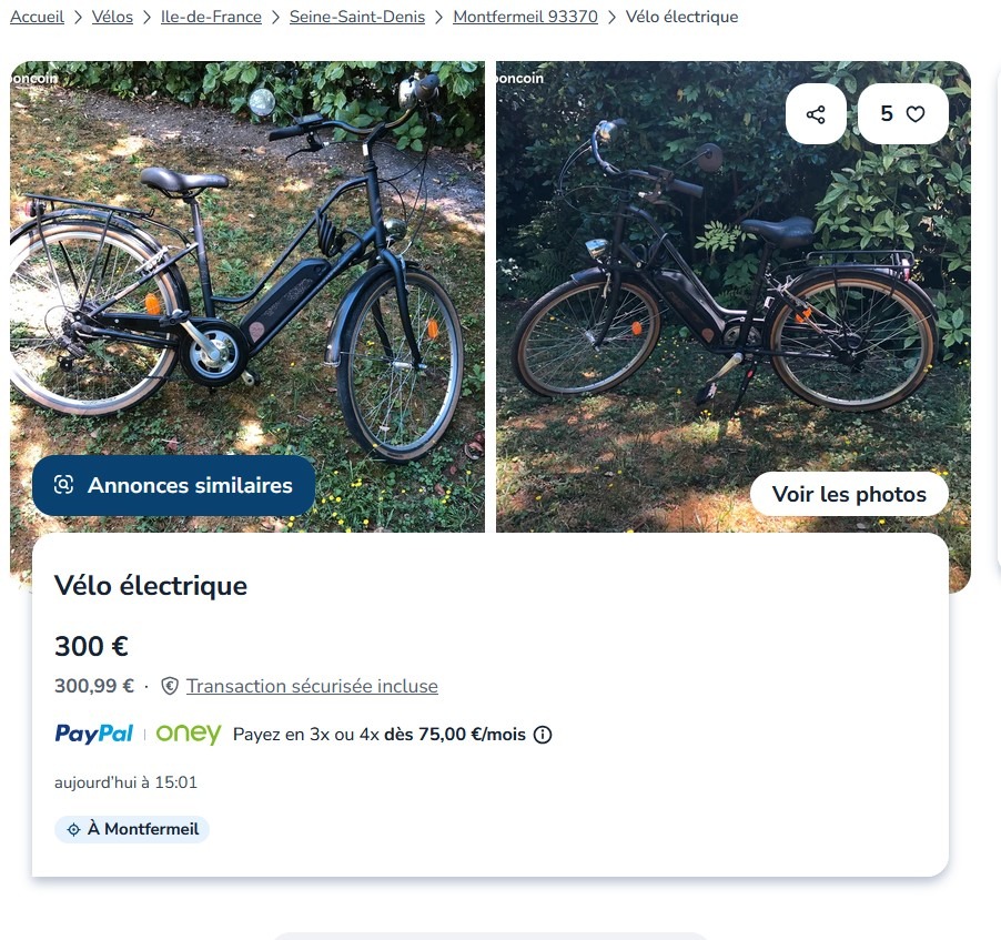 Vélo électrique d'occasion en vente sur Leboncoin